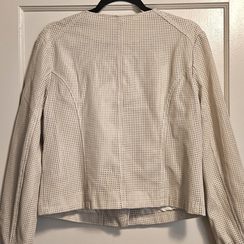 Women's Ivory White Vintage Faux Leather Jacket - Picture 3 of 7